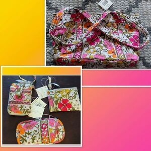 NWT VERA BRADLEY 3 Piece SET MANDY TEA GARDEN LARGE SHOULDER BAG WITH DOUBLE EYE
